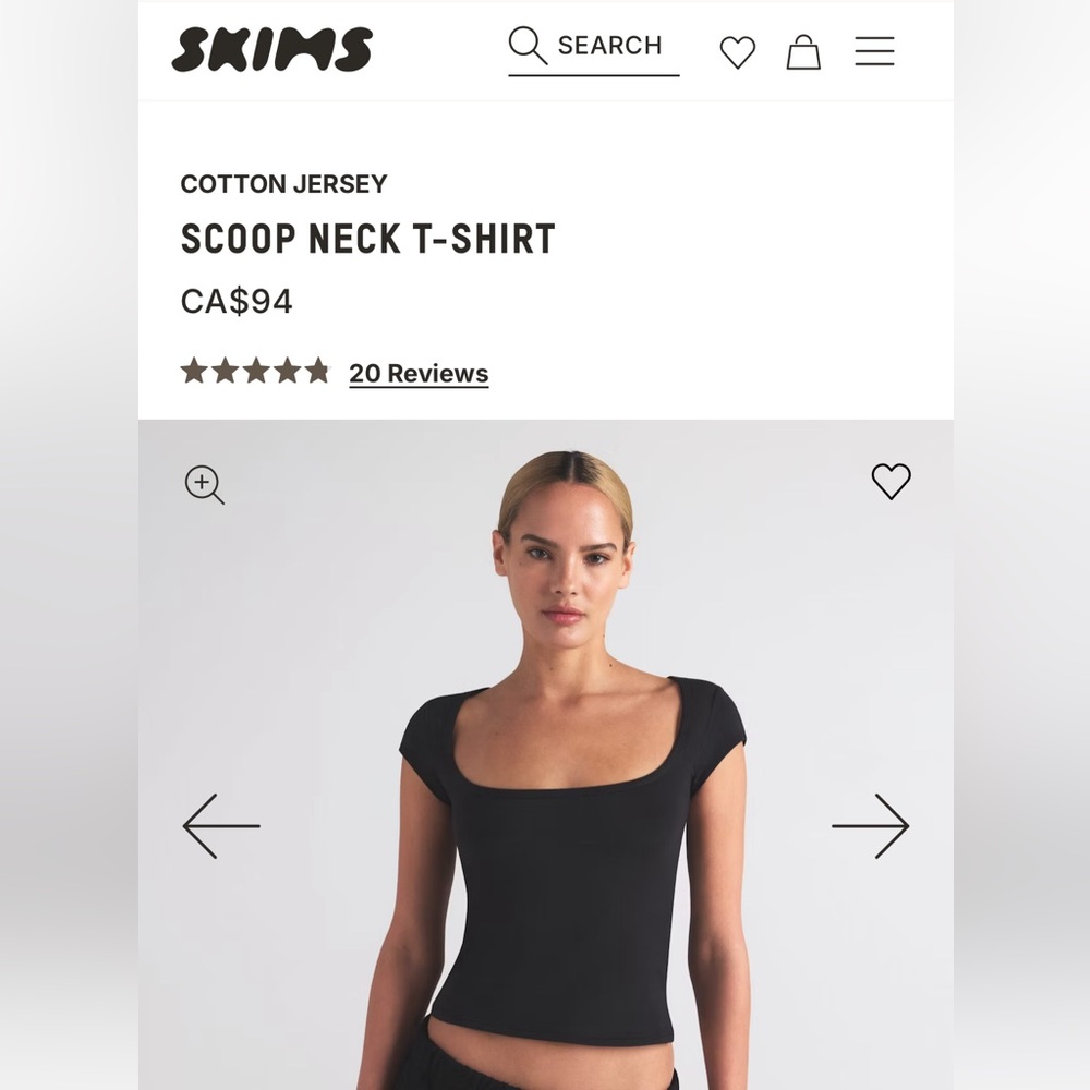 SKIMS Cotton Jersey Scoop Neck Short Sleeve Tee size large NEW NWT Black